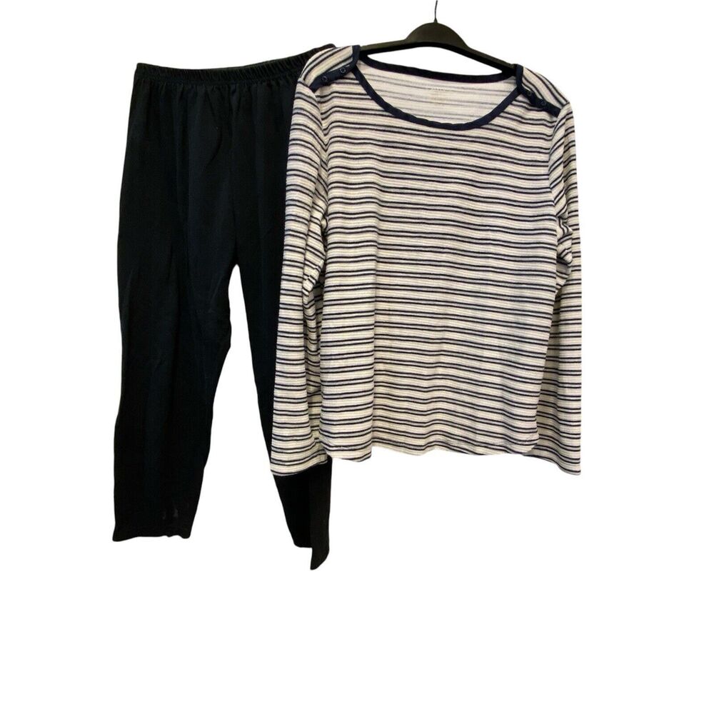 Nautica Pajama 2 Pc Set Navy Blue Nautical Stripe Women’s Boat Neck Pull On XL